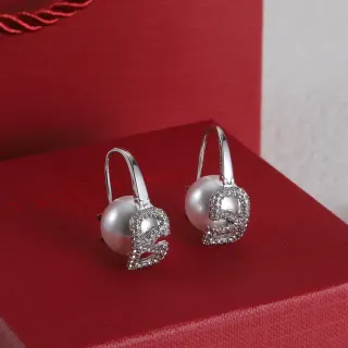 Valentino Silver White Pearl Drop Pavé Crystal Earrings