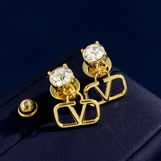Valentino VLogo Crystal Stud and Open-Frame Double-V Earrings