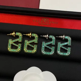 Valentino VLTN Logo Baguette সবুজ Crystal Stud Earrings