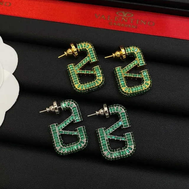 Valentino VLTN Logo Baguette Green Crystal Stud Earrings 6