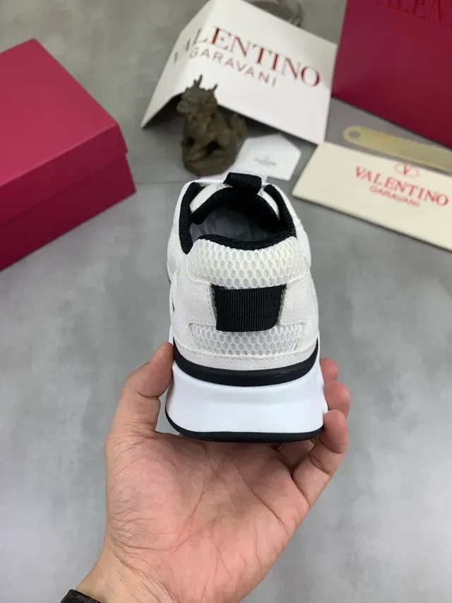 Valentino Tênis Lifestyle Branco Preto Malha E Camurça Superposição Esculturada Sola Chunky Grossa 3