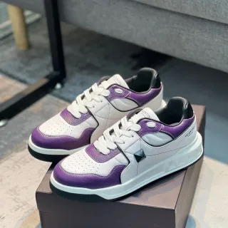 Valentino Blanco Púrpura Cuero con Paneles Dedo Perforado Lifestyle Sneakers