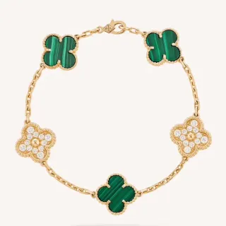 Van Cleef & Arpels Alhambra 五元素 孔雀石 及 钻石 手链