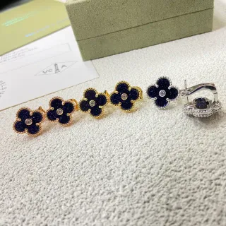 Van Cleef & Arpels Alhambra 蓝珐琅及钻石耳环
