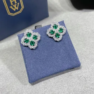 Van Cleef & Arpels Alhambra Emerald and Diamond Four-Leaf Clover Earrings