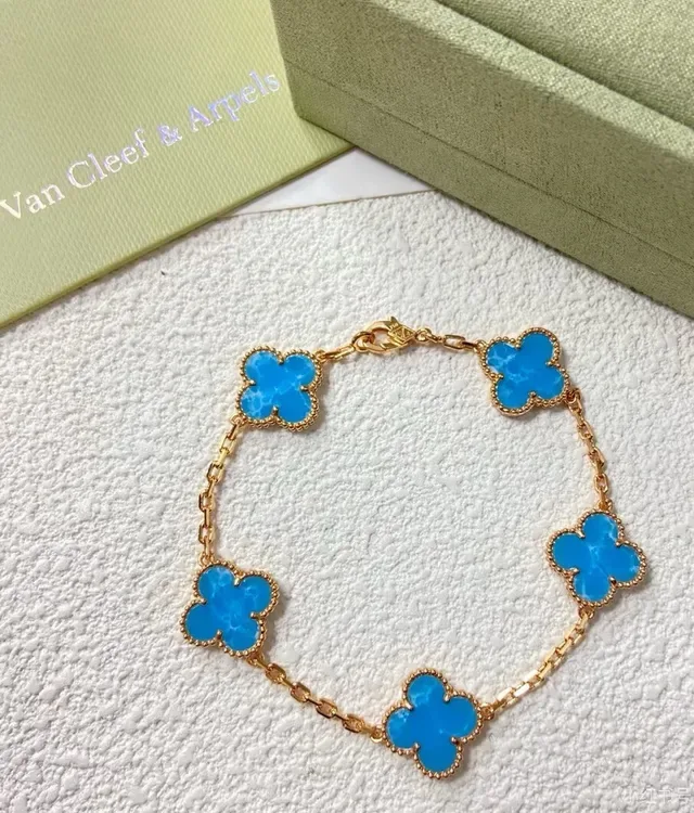 Van Cleef & Arpels Alhambra Cinco motif pedra azul ouro pulseira 2