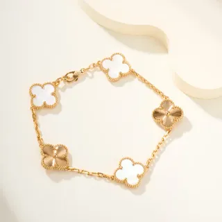 Van Cleef & Arpels Alhambra Five Motif Gold and Mother-of-Pearl Bracelet