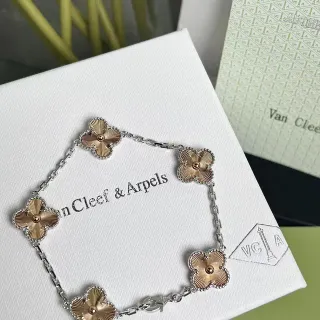Van Cleef & Arpels Alhambra Five Motif Rose Gold 和 White Gold 手链