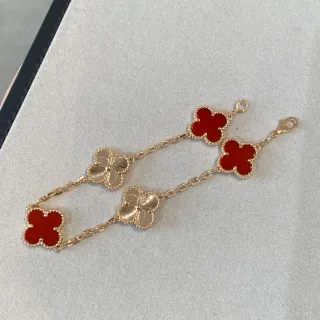 Van Cleef & Arpels Alhambra Five Motifs Red and Gold Enamel Bracelet