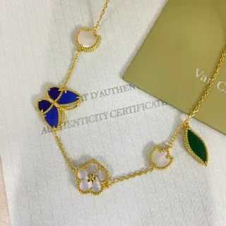 Van Cleef & Arpels Alhambra Gold Blue Chain Enamel And Mother-of-Pearl Inlays Necklace