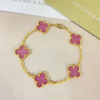 Van Cleef & Arpels Alhambra Pink Glitter Enamel Gold Bracelet