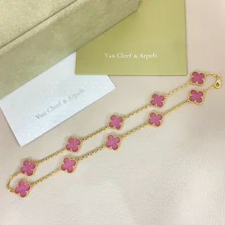 Van Cleef & Arpels Alhambra 七 motif 粉色晶簇 黄金手链