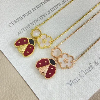 Van Cleef & Arpels Coccinelle and Alhambra Red Enamel and Mother-of-Pearl Necklace