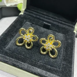Van Cleef & Arpels Flower-Shaped Crystal-Set Gold-Tone Earrings