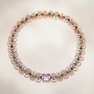 Van Cleef & Arpels Gold Multicolor Geometric Linked Pavé Diamond Necklace