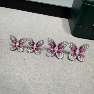 Van Cleef & Arpels Papillon Butterfly Pink and White Gemstone Earrings