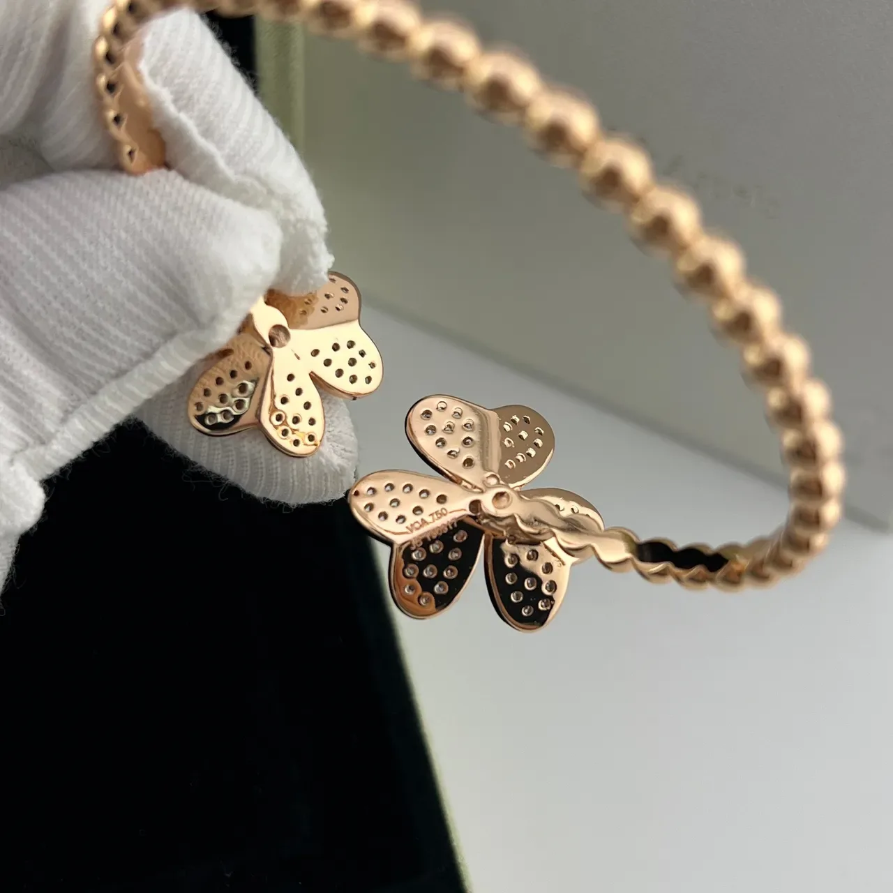 Van Cleef & Arpels Rose Gold Pavé Floral Bracelet 3