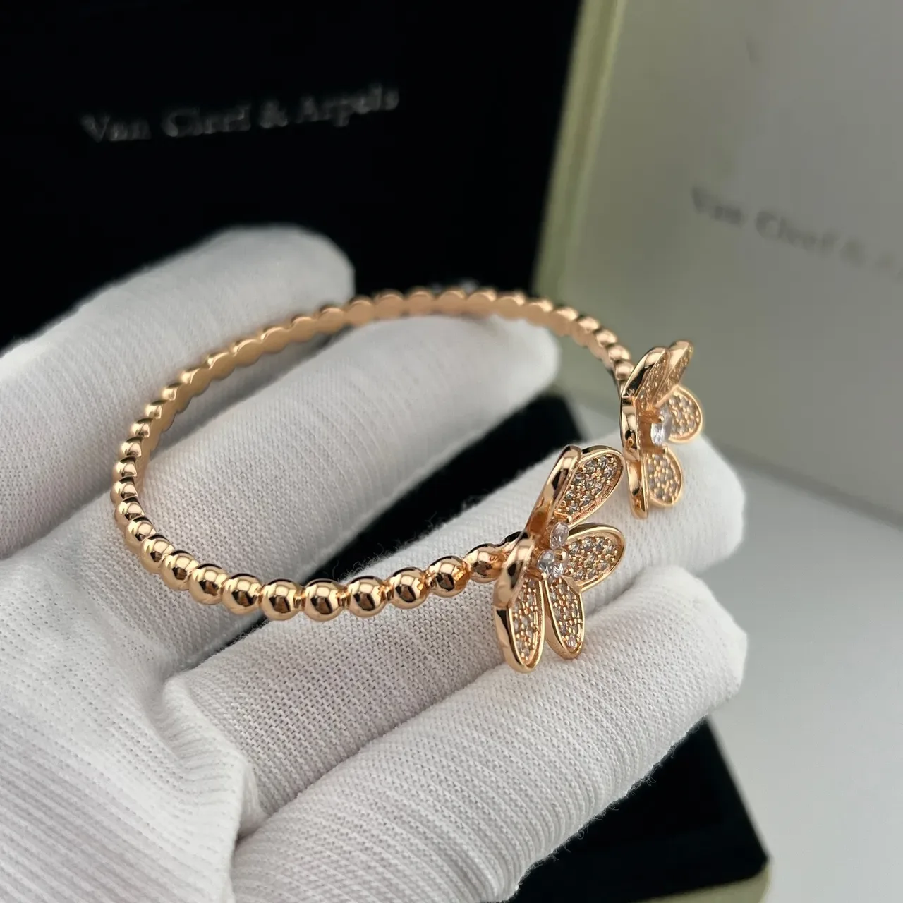 Van Cleef & Arpels Rose Gold Pavé Floral Bracelet 4