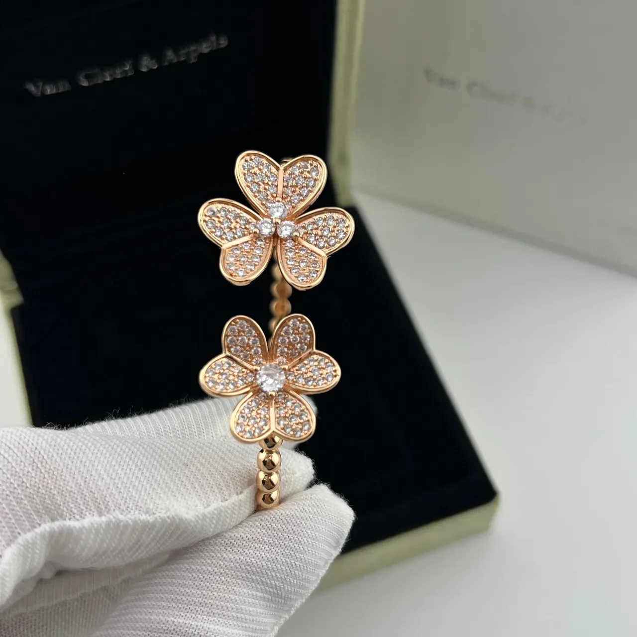 Van Cleef & Arpels Rose Gold Pavé Floral Bracelet 7
