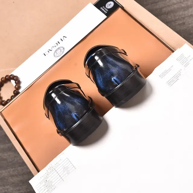 Versace Black Blue High-Gloss Patent Leather Iridescent Gradient Loafer 4
