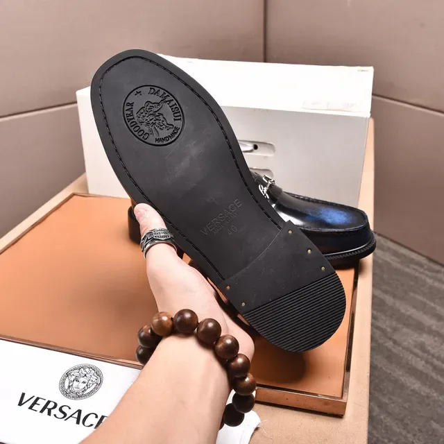Versace Black Blue High-Gloss Patent Leather Iridescent Gradient Loafer 5