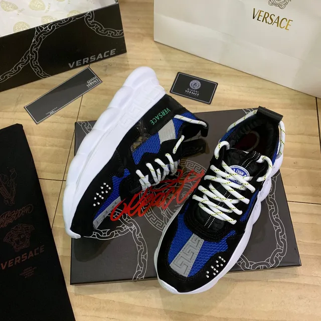 Versace Chain Reaction Black Blue White Chunky Sneakers 6