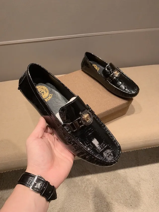 Versace Chain Reaction Black Patent Leather Medusa Loafers 4