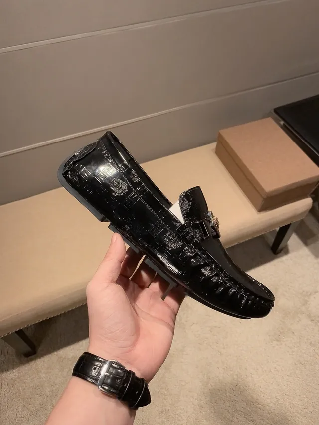 Versace Chain Reaction Black Patent Leather Medusa Loafers 7