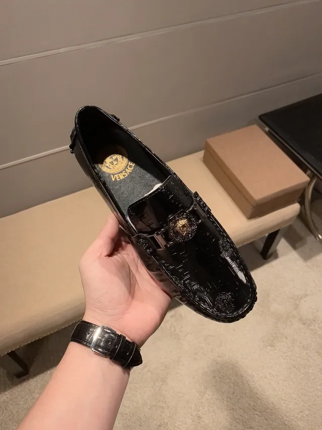 Versace Chain Reaction Black Patent Leather Medusa Loafers 8