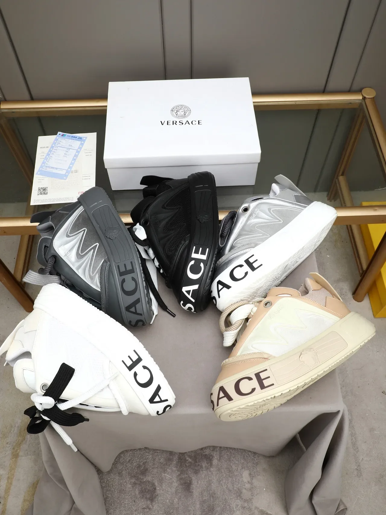 Versace Chain Reaction Black White Platform Sole Wave Overlay Chunky Sneakers 2