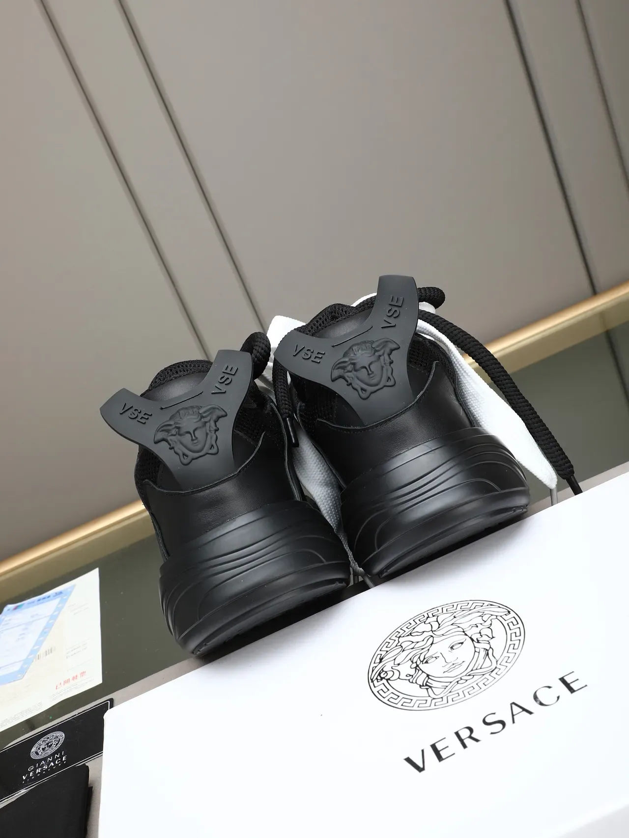 Versace Chain Reaction Black White Platform Sole Wave Overlay Chunky Sneakers 4