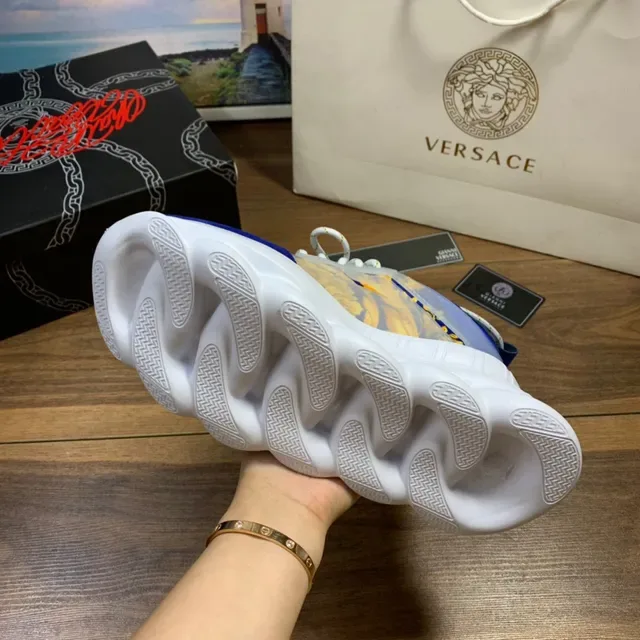 Versace Chain Reaction Blue Yellow Greca Print Chunky Sneakers 2