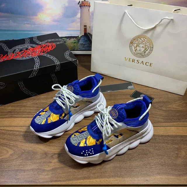 Versace Chain Reaction Blue Yellow Greca Print Chunky Sneakers 8