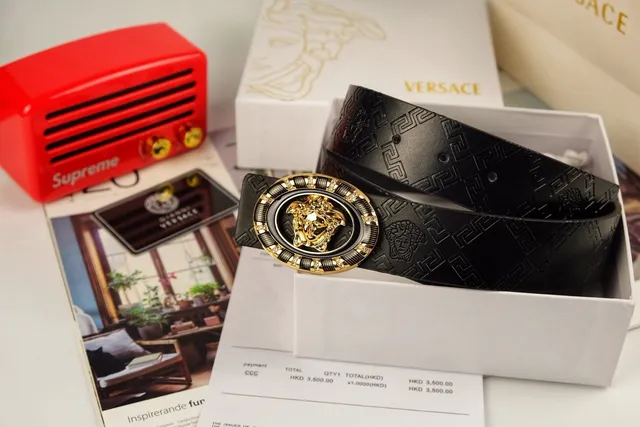Versace سلسلة رد الفعل ميدوثا إبزيم حزام جلد أسود 4