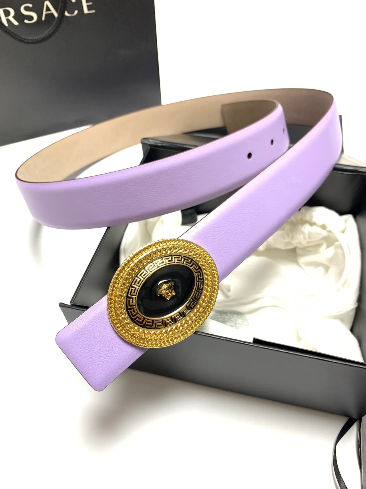 Versace Greca Medusa حزام جلد بنفسجي 5