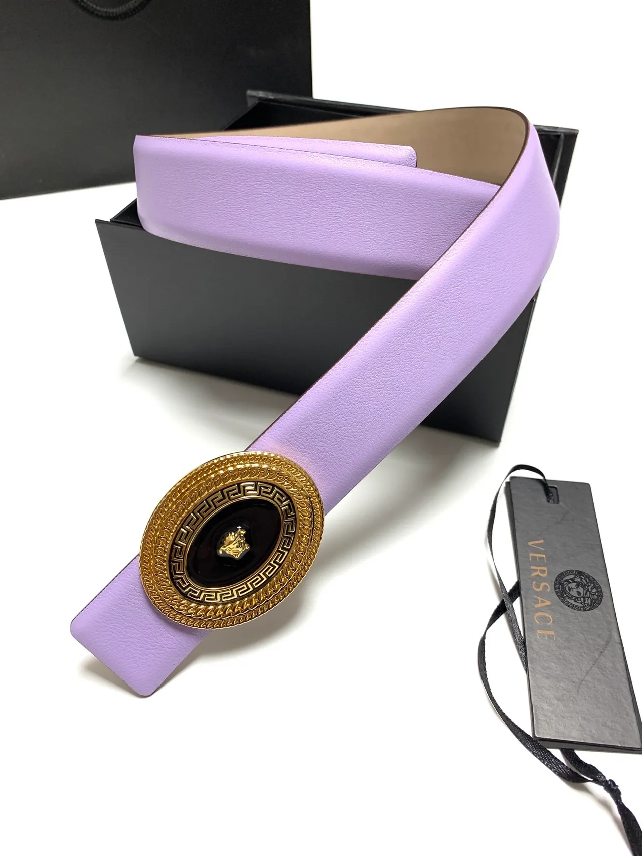 Versace Greca Medusa حزام جلد بنفسجي 8