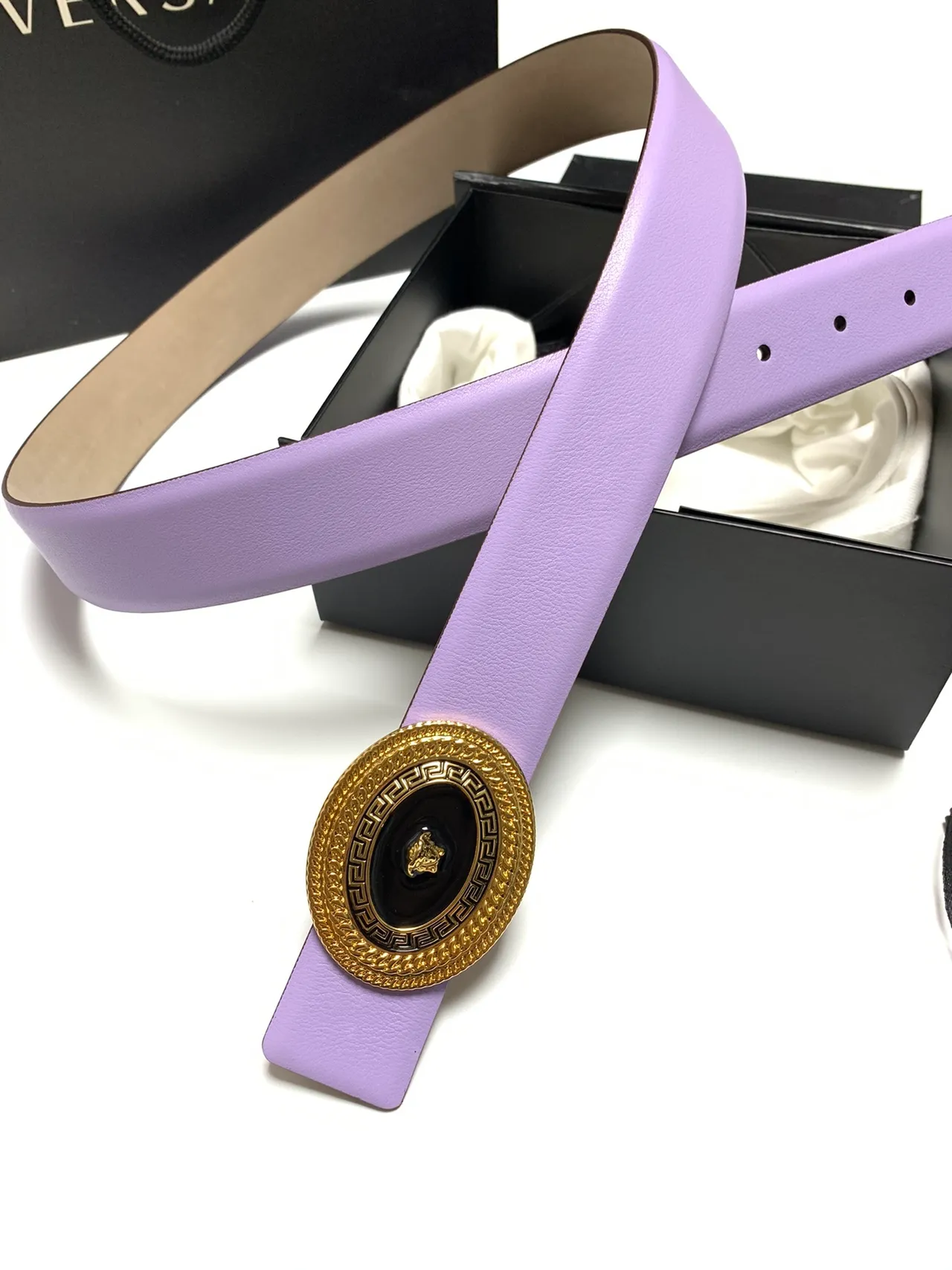 Versace Greca Medusa حزام جلد بنفسجي 9