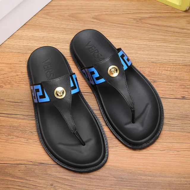 Versace Greca Odissea Blue Black Thong Slippers 4
