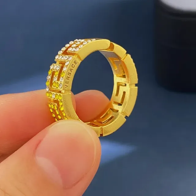 Versace Greca Pavé Crystal Gold-Tone Ring 2