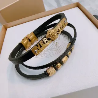 Versace Iconic Medusa 黑金皮革编织绳手链
