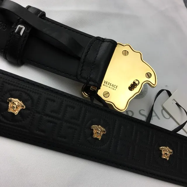 Versace Medusa Belt Black Gold Head Buckle Greca-Embossed Leather Belt 2