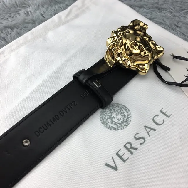 Versace Medusa Belt Black Gold Head Buckle Greca-Embossed Leather Belt 3