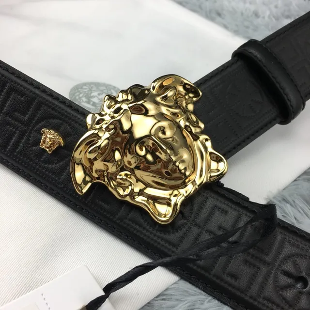 Versace Medusa Belt Black Gold Head Buckle Greca-Embossed Leather Belt 4
