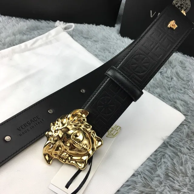 Versace Medusa Belt Black Gold Head Buckle Greca-Embossed Leather Belt 5
