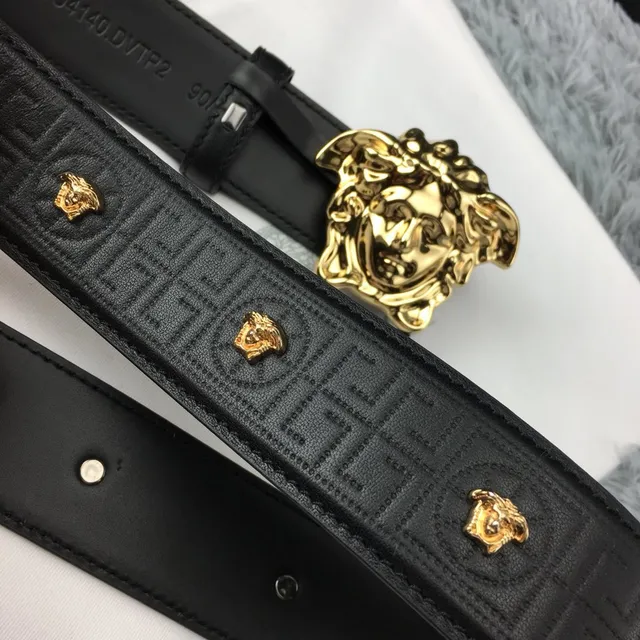 Versace Medusa Belt Black Gold Head Buckle Greca-Embossed Leather Belt 6