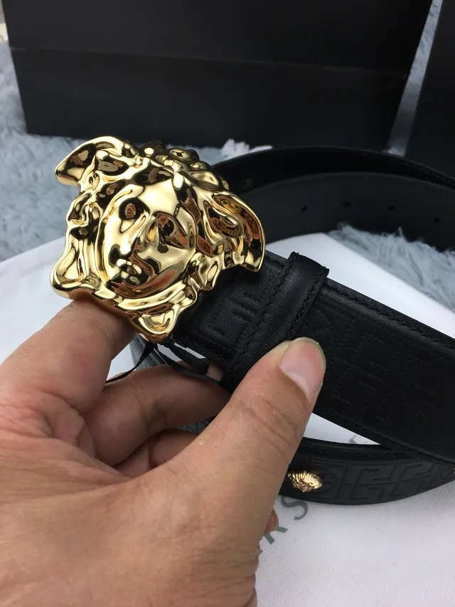 Versace Medusa Belt Black Gold Head Buckle Greca-Embossed Leather Belt 9