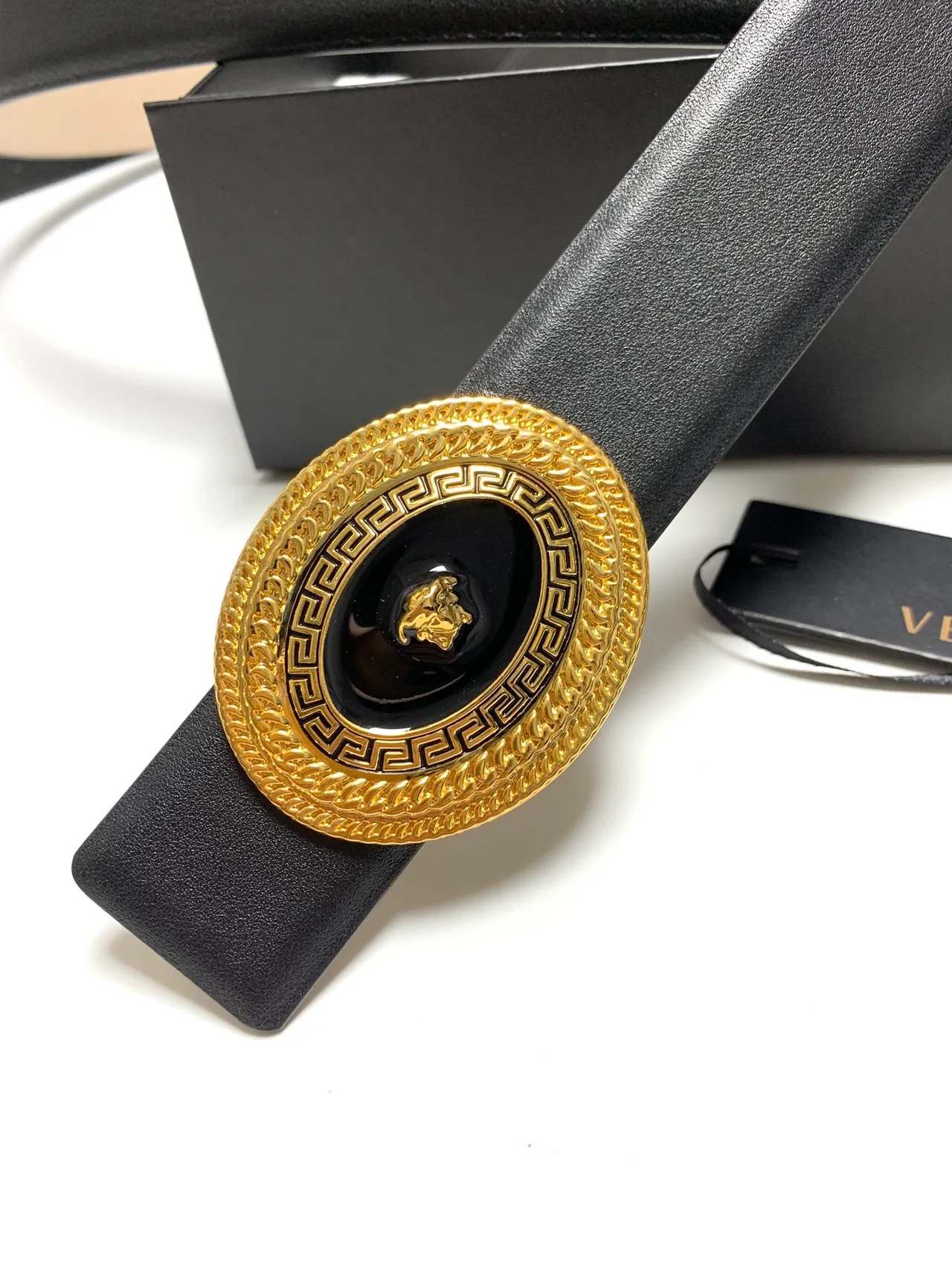 Versace Medusa Belt Black Leather Gold-Tone Buckle Leather Belt 2