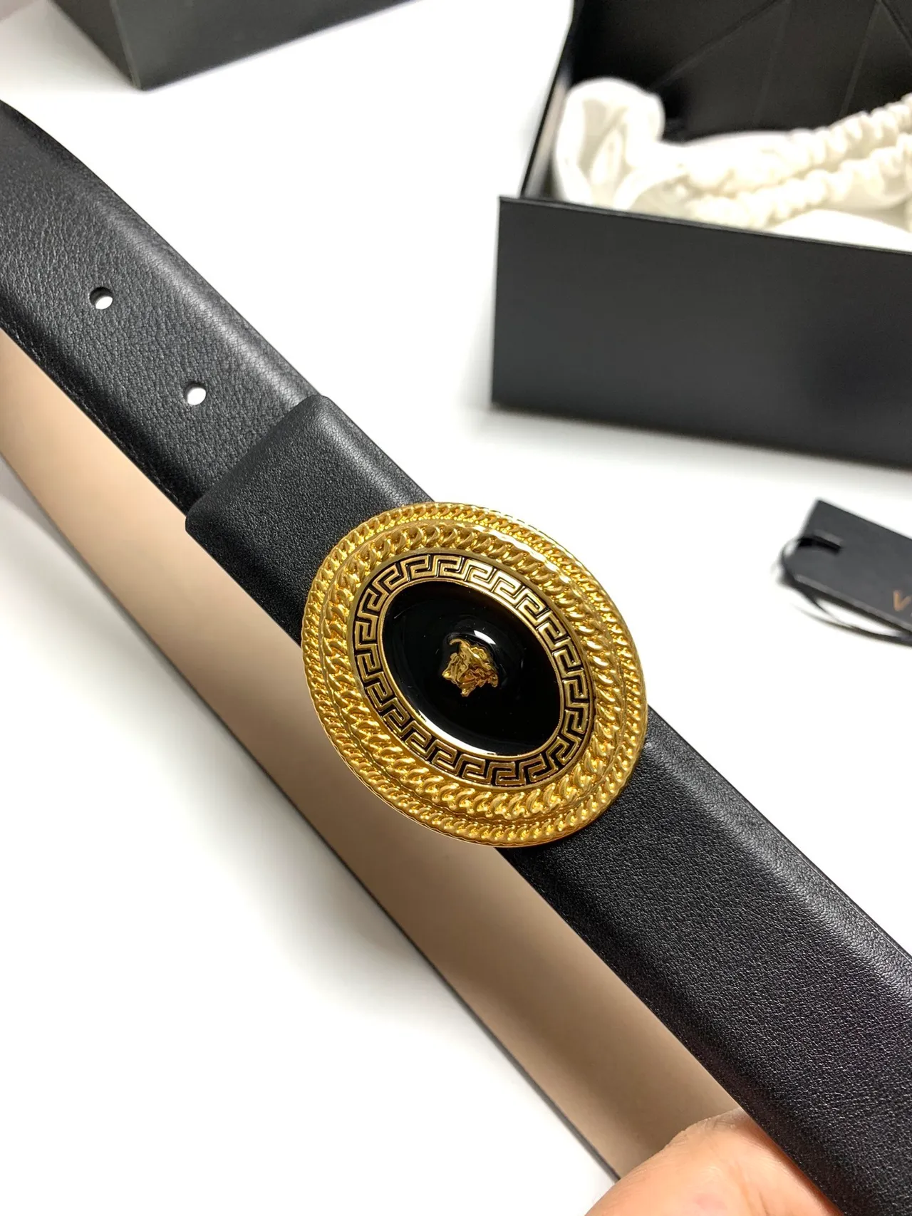 Versace Medusa Belt Black Leather Gold-Tone Buckle Leather Belt 3