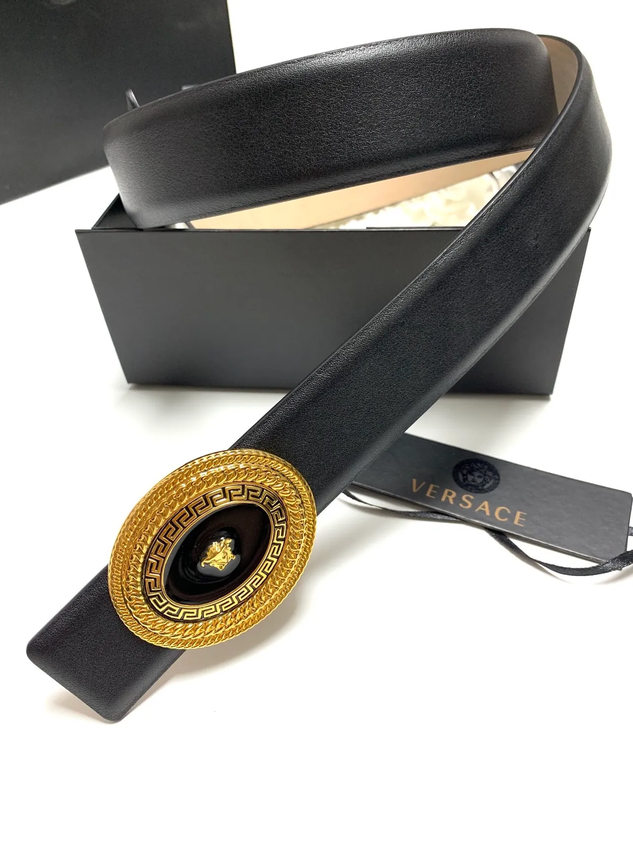 Versace Medusa Belt Black Leather Gold-Tone Buckle Leather Belt 4