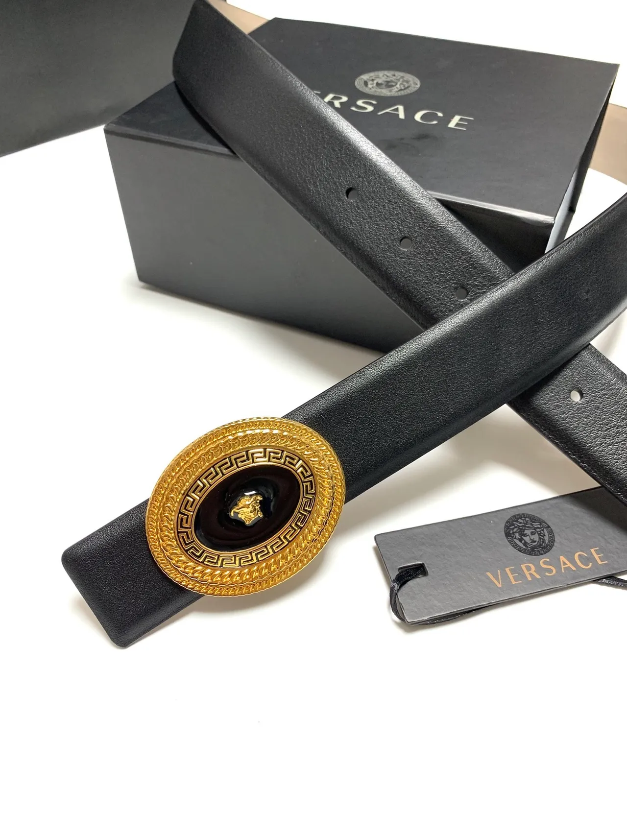 Versace Medusa Belt Black Leather Gold-Tone Buckle Leather Belt 5